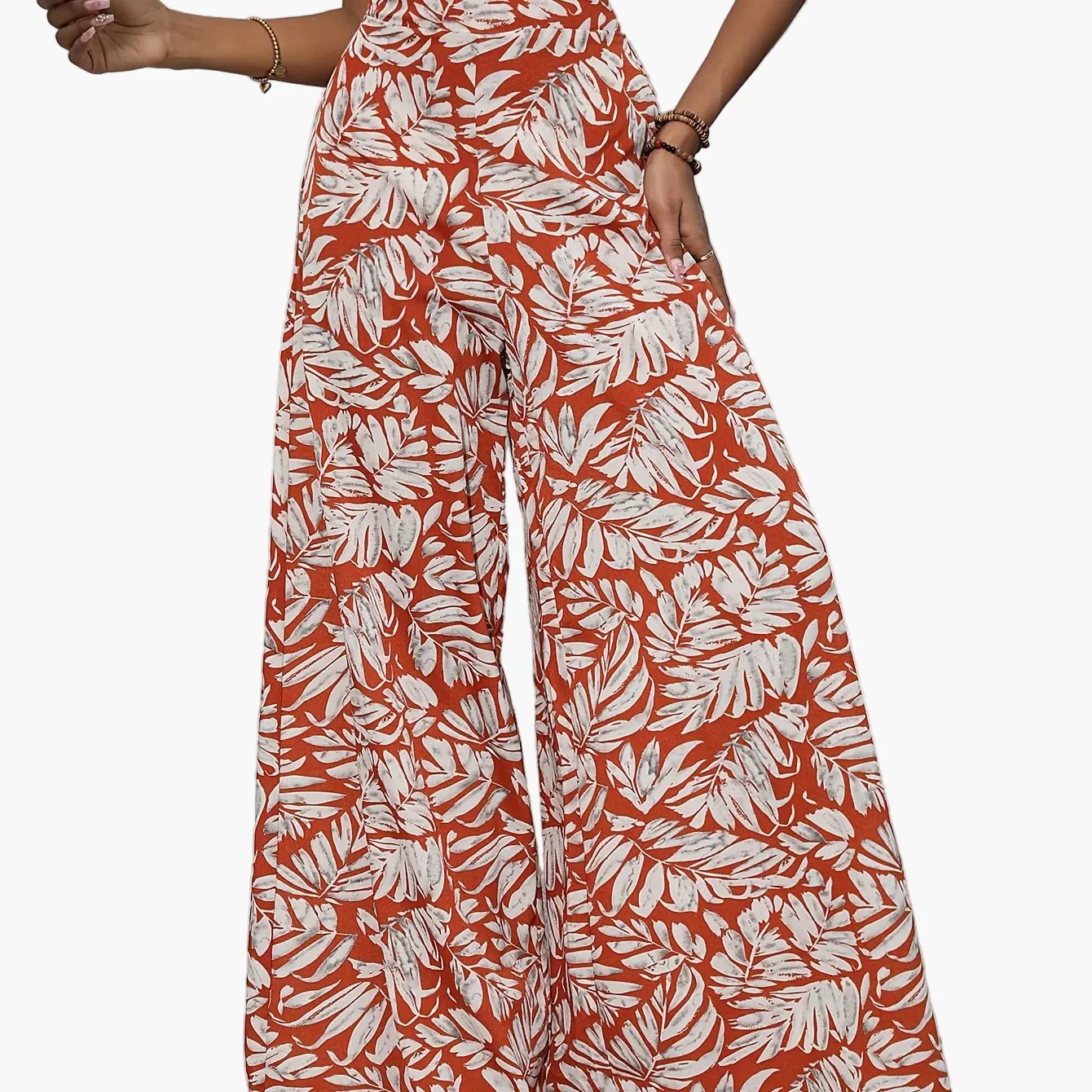 Damen Weite Sommerhose mit tropischem Blattmuster – Modische Palazzo Hose für Strand und Freizeit - Image 14
