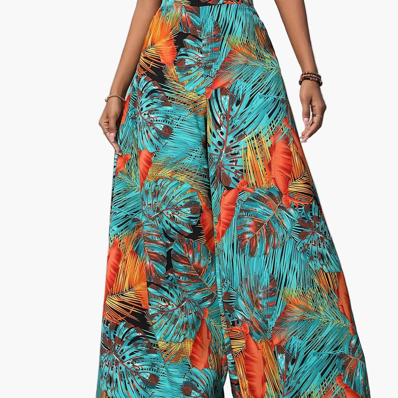 Damen Weite Sommerhose mit tropischem Blattmuster – Modische Palazzo Hose für Strand und Freizeit - Image 15