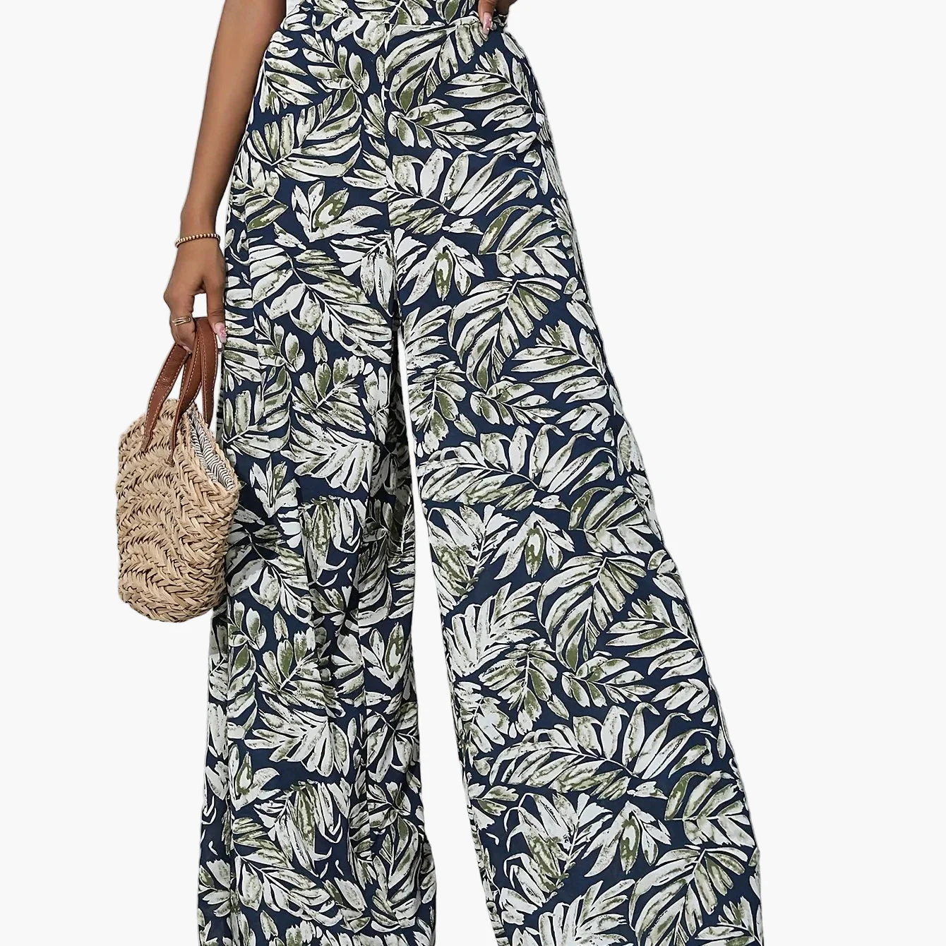 Damen Weite Sommerhose mit tropischem Blattmuster – Modische Palazzo Hose für Strand und Freizeit - Image 16