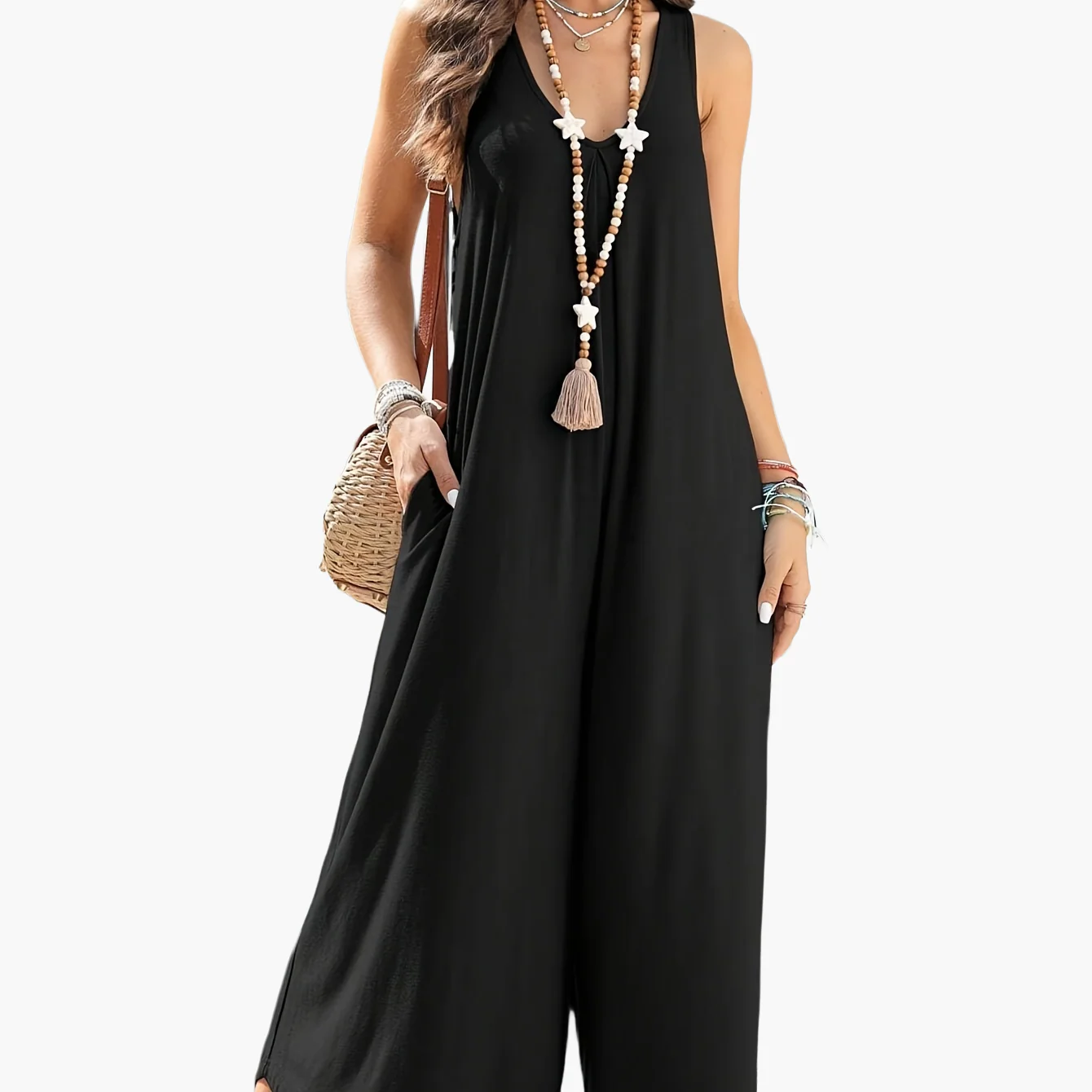 Damen Weites Jumpsuit mit V-Ausschnitt und Taschen – Eleganter Sommer Overall für Freizeit und Urlaub - Image 11