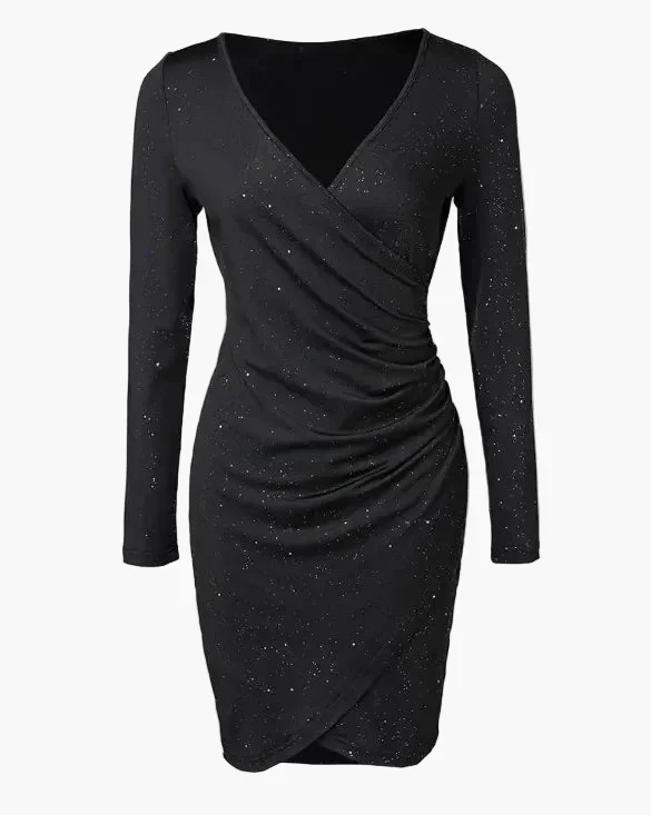 Damen Wickelkleid Elegante Partykleid mit Langarm und Galaxie-Print – Perfekt für Abendanlässe - Image 3