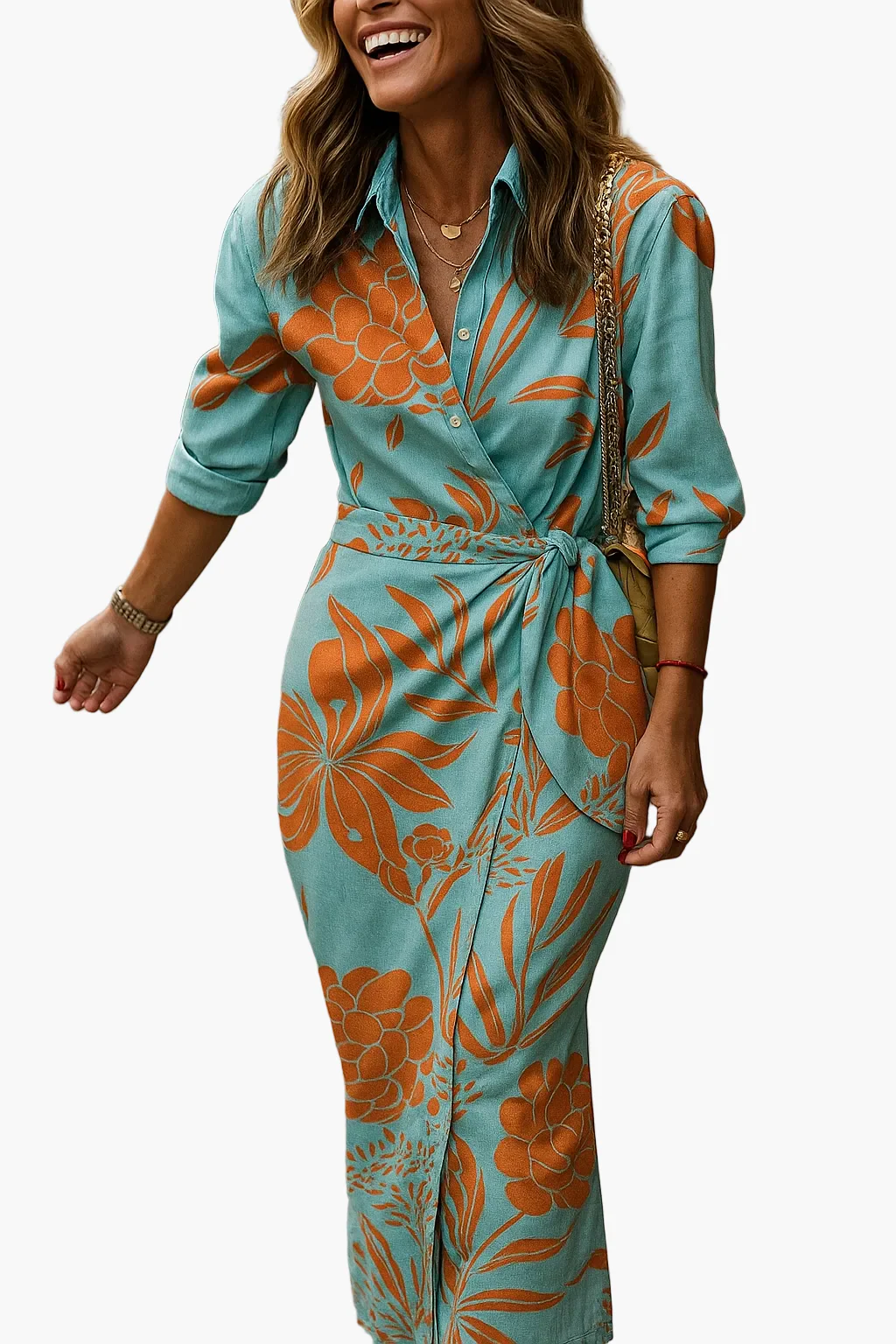 Damen Wickelkleid im Streifen-Design – Modernes Midi-Kleid für Alltag & besondere Anlässe - Image 3