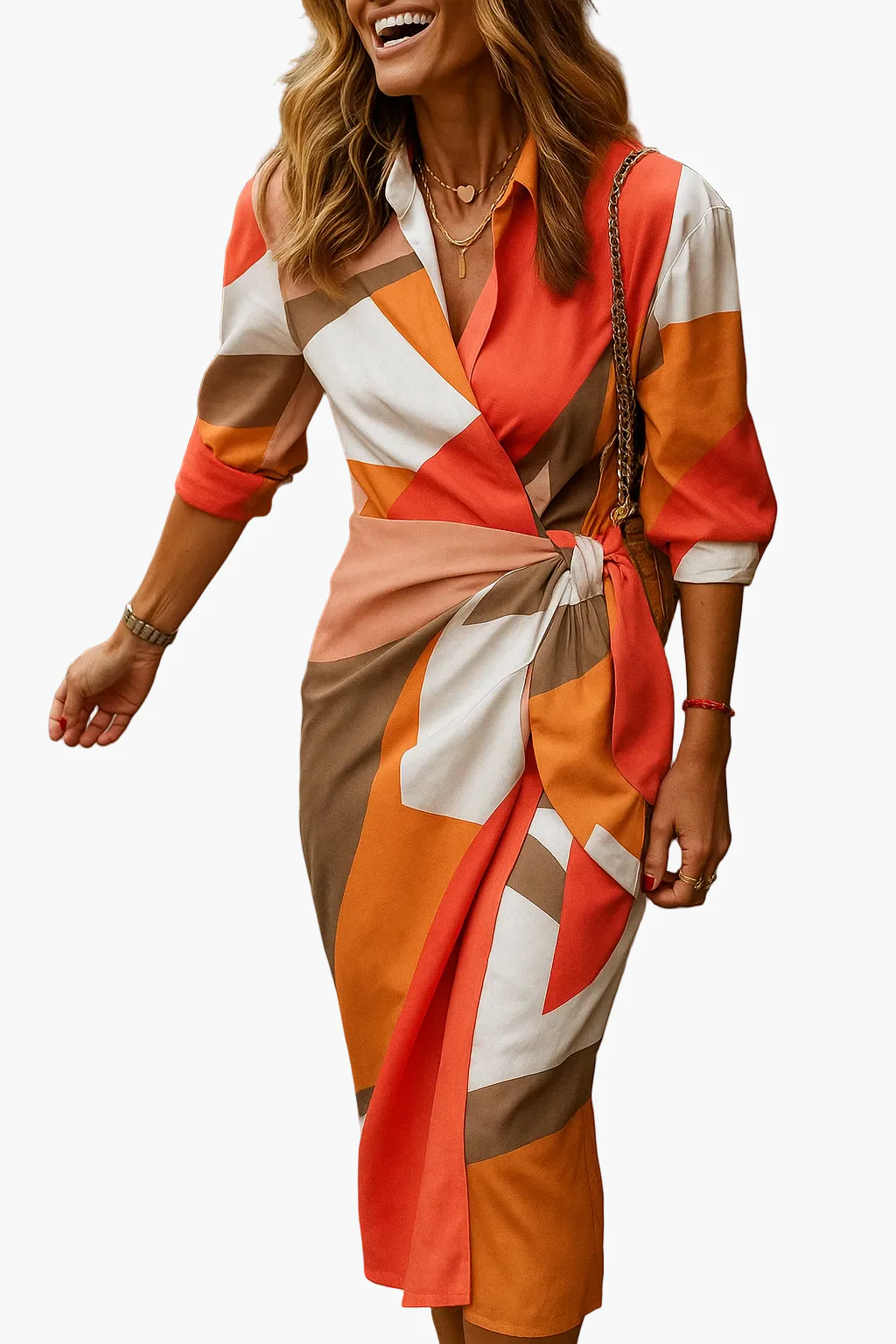 Damen Wickelkleid im Streifen-Design – Modernes Midi-Kleid für Alltag & besondere Anlässe - Image 5