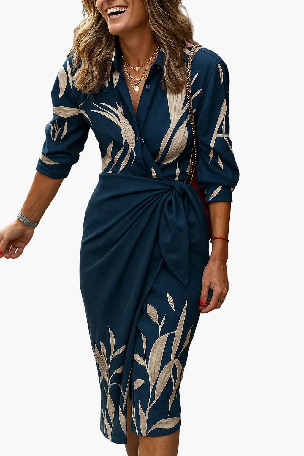 Damen Wickelkleid im Streifen-Design – Modernes Midi-Kleid für Alltag & besondere Anlässe - Image 6