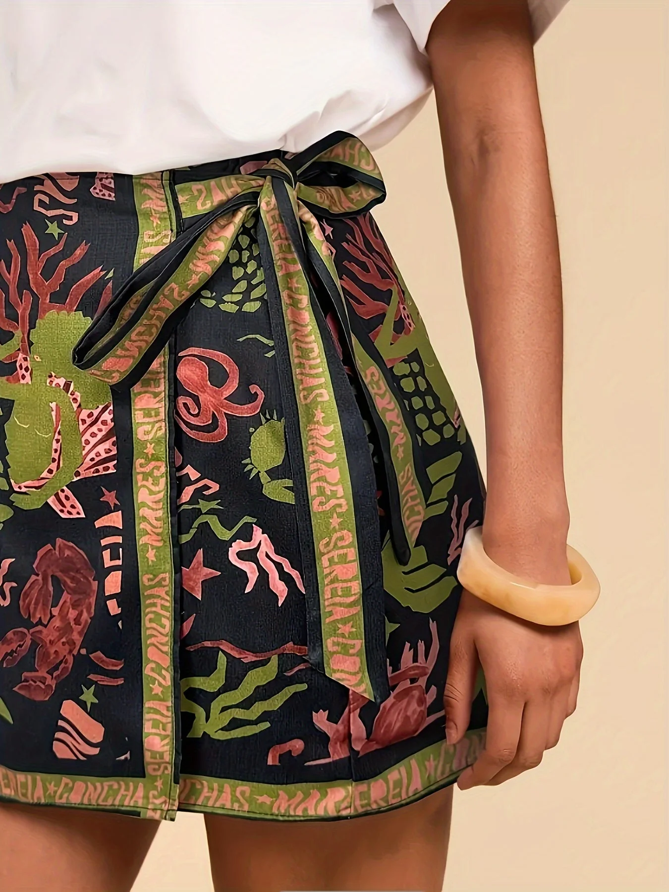Damen Wickelrock mit Meeresmotiven und folkloristischem Print – Modischer Minirock für Sommer und Freizeit - Image 4