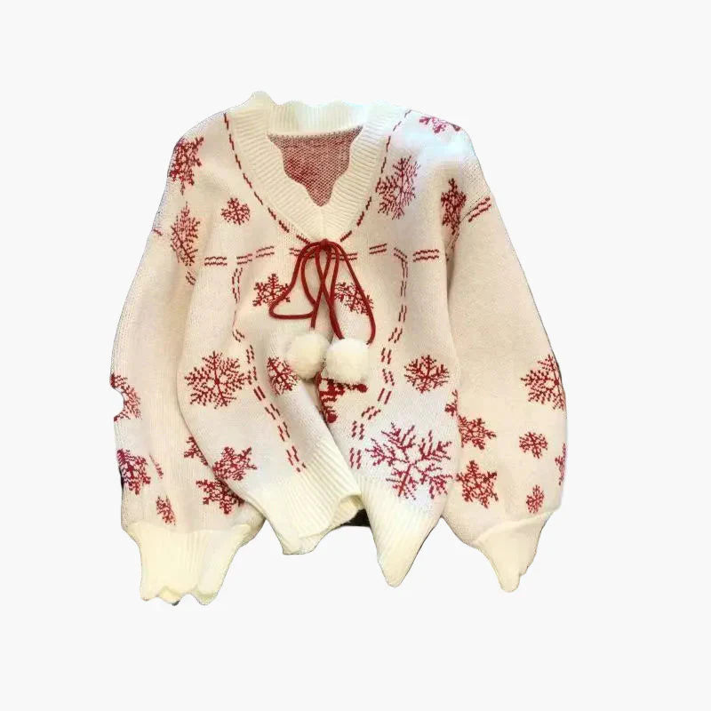 Damen Winter Cardigan mit Schneeflocken-Muster – Festlicher Strickpullover für gemütliche Anlässe - Image 2