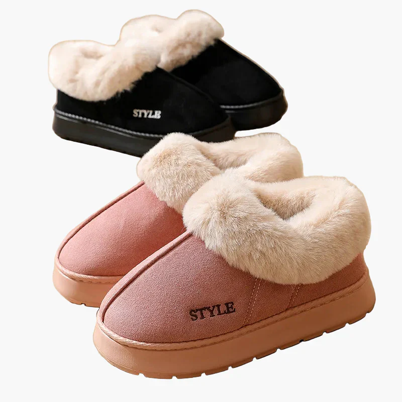 Damen Winter Hausschuhe mit Fellkragen und rutschfester Sohle – Stilvolle und warme Pantoffeln für Zuhause - Image 3