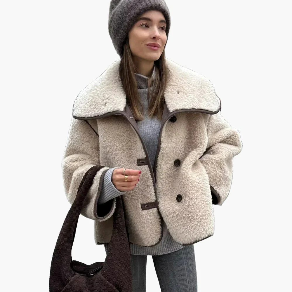 Damen Winter Oversize Kurzjacke im modernen Teddy-Stil – Trendige Freizeitjacke für kalte Tage