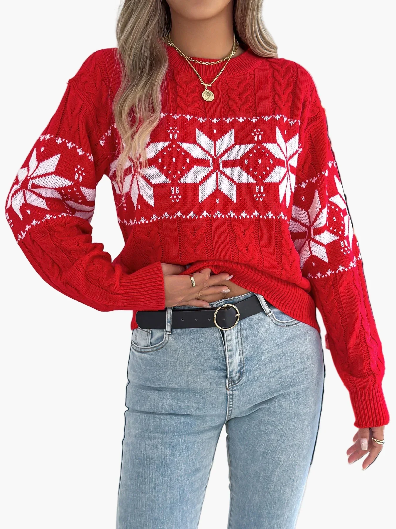 Damen Winter Pullover mit Norwegermuster – Festlicher Strickpullover für Freizeit und Weihnachten - Image 2
