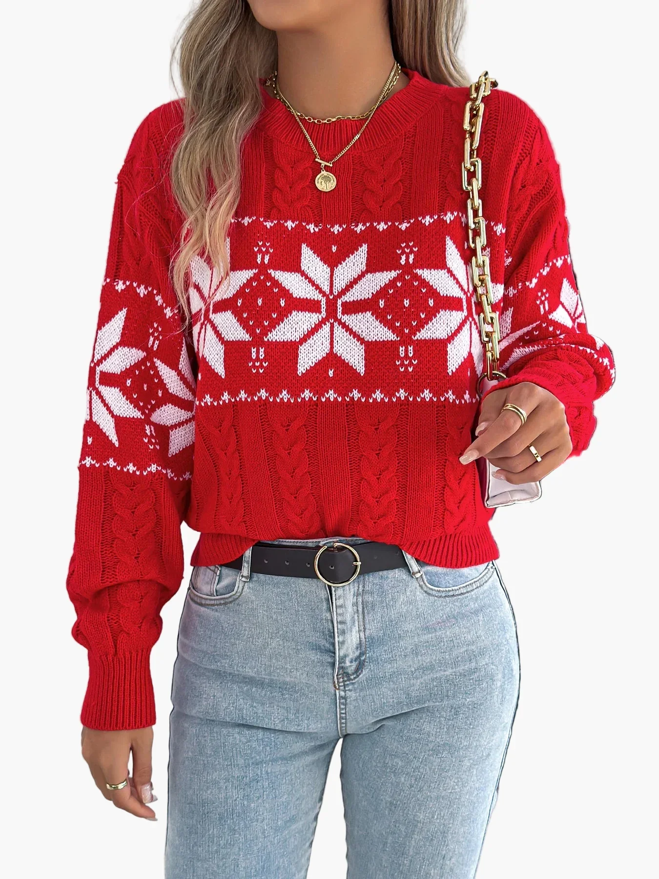 Damen Winter Pullover mit Norwegermuster – Festlicher Strickpullover für Freizeit und Weihnachten - Image 3
