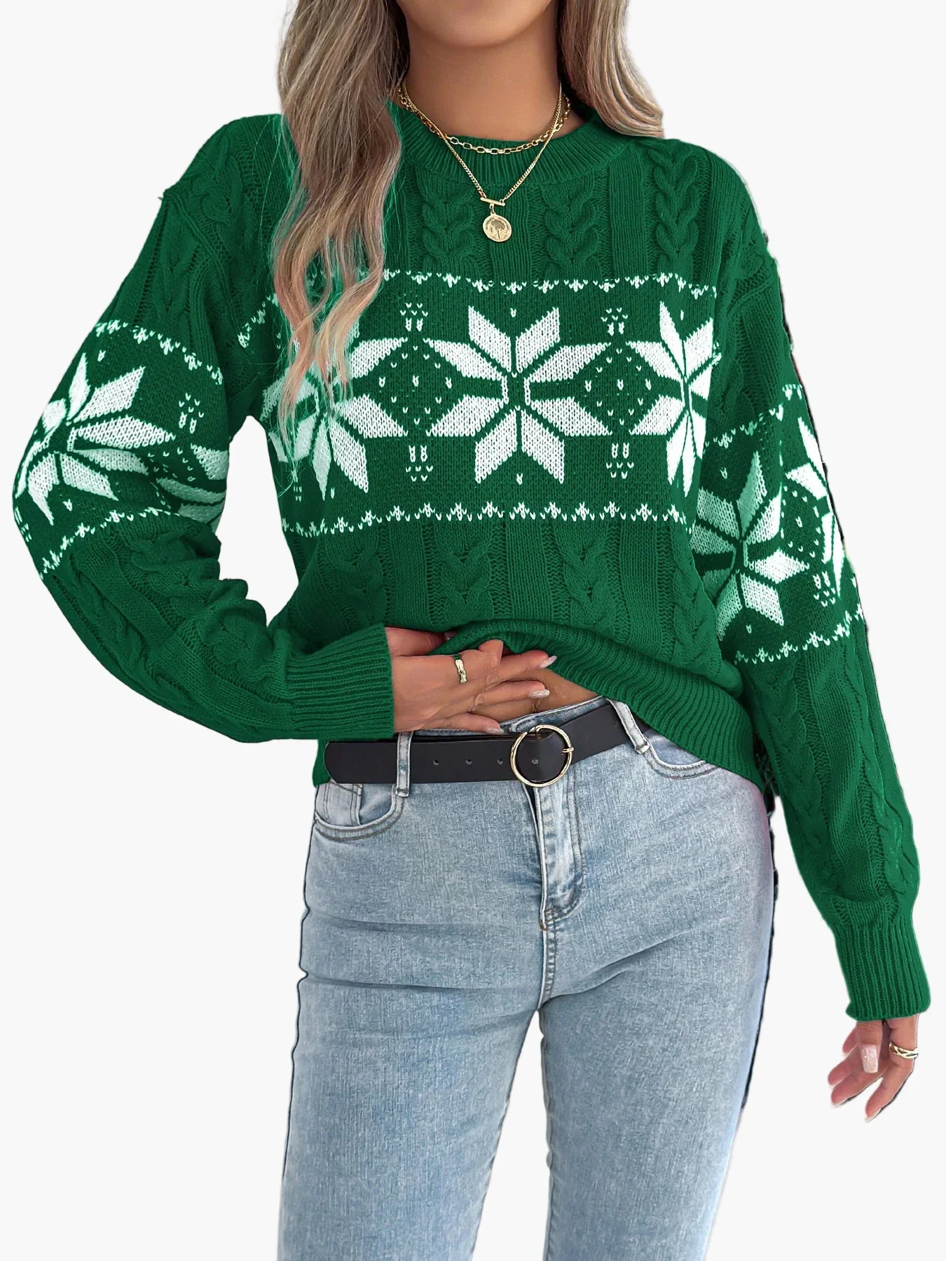 Damen Winter Pullover mit Norwegermuster – Festlicher Strickpullover für Freizeit und Weihnachten - Image 4