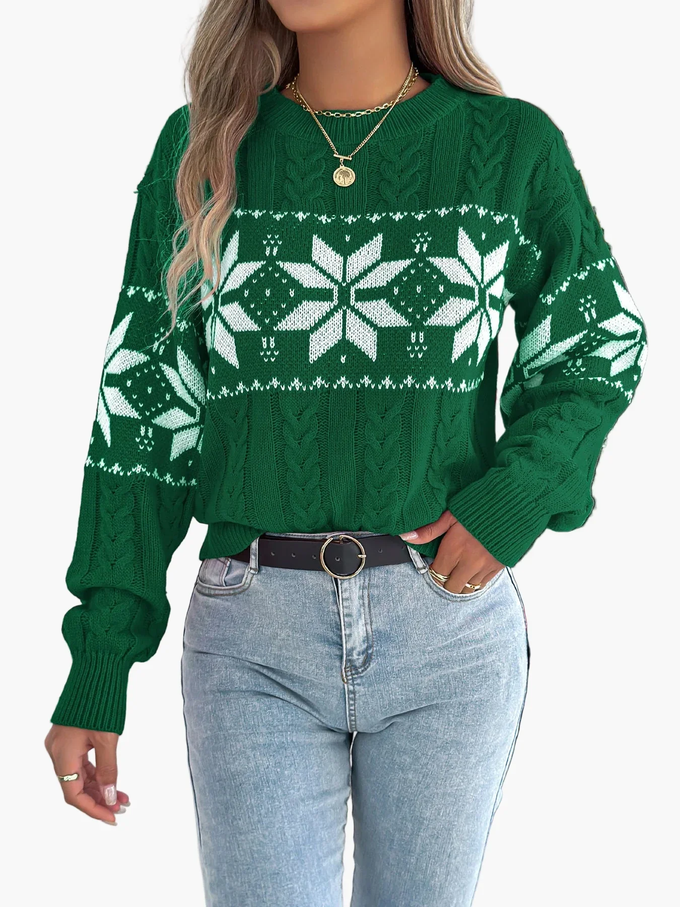 Damen Winter Pullover mit Norwegermuster – Festlicher Strickpullover für Freizeit und Weihnachten - Image 5