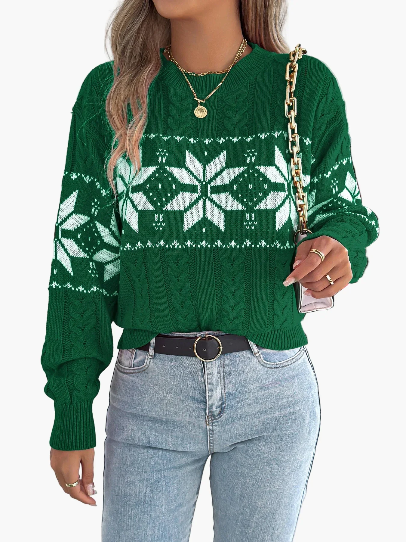 Damen Winter Pullover mit Norwegermuster – Festlicher Strickpullover für Freizeit und Weihnachten - Image 6