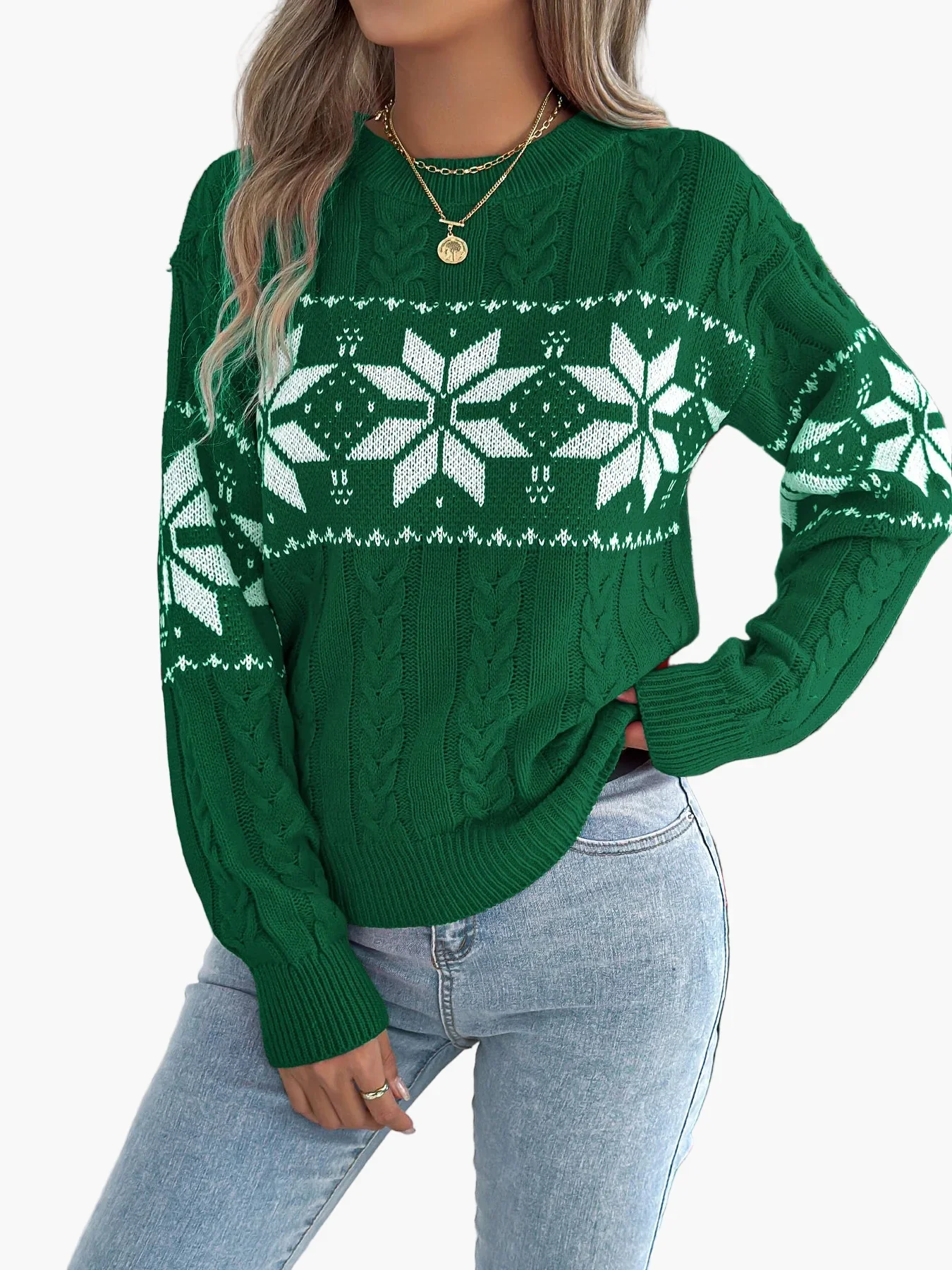Damen Winter Pullover mit Norwegermuster – Festlicher Strickpullover für Freizeit und Weihnachten - Image 7