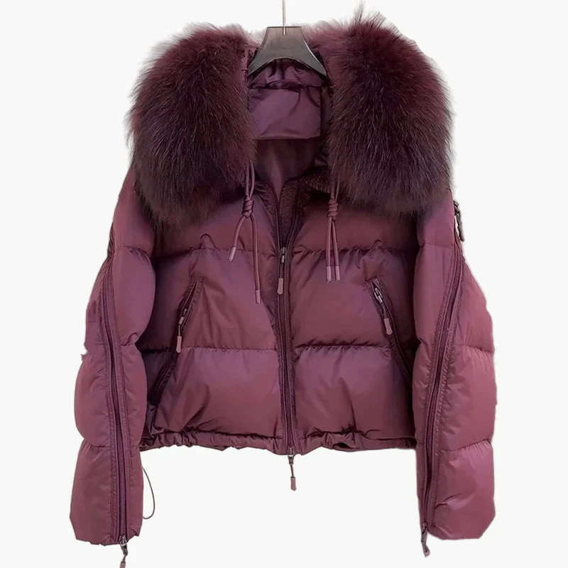 Damen Winter Steppjacke mit Kapuze und luxuriösem Fellkragen, modisch und warm für Alltag & Freizeit