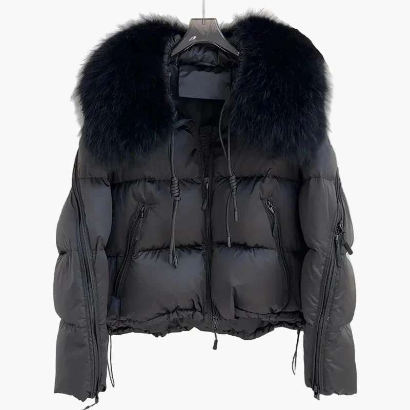 Damen Winter Steppjacke mit Kapuze und luxuriösem Fellkragen, modisch und warm für Alltag & Freizeit - Image 3