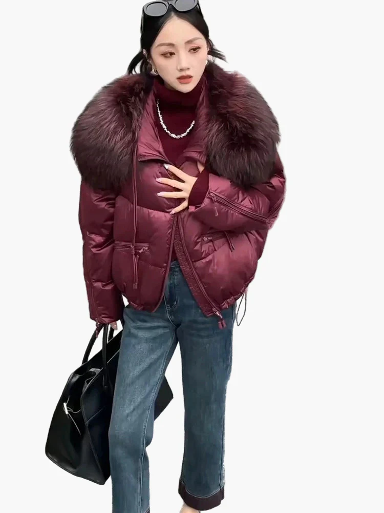 Damen Winter Steppjacke mit Kapuze und luxuriösem Fellkragen, modisch und warm für Alltag & Freizeit - Image 7