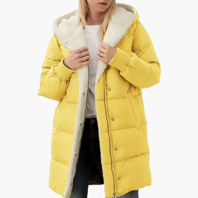 Damen Winter Steppmantel mit Kapuze – Langer warmer Freizeitmantel