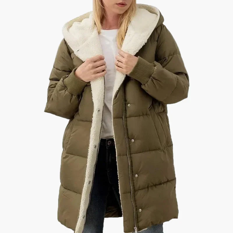 Damen Winter Steppmantel mit Kapuze – Langer warmer Freizeitmantel - Image 2