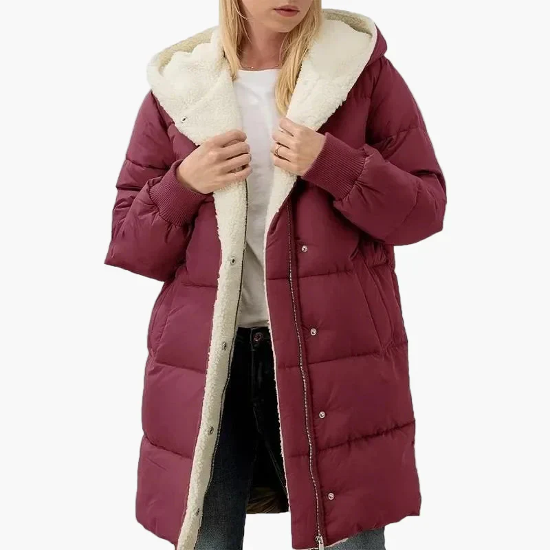 Damen Winter Steppmantel mit Kapuze – Langer warmer Freizeitmantel - Image 3