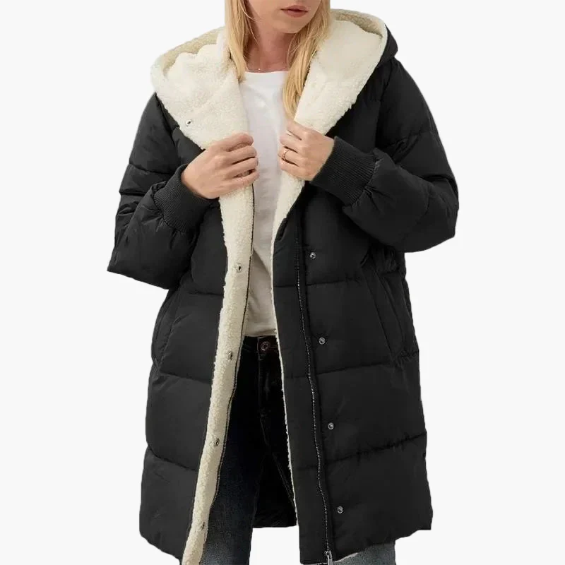 Damen Winter Steppmantel mit Kapuze – Langer warmer Freizeitmantel - Image 4