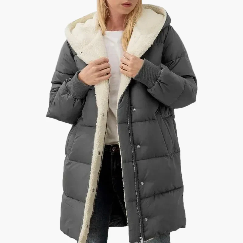 Damen Winter Steppmantel mit Kapuze – Langer warmer Freizeitmantel - Image 5