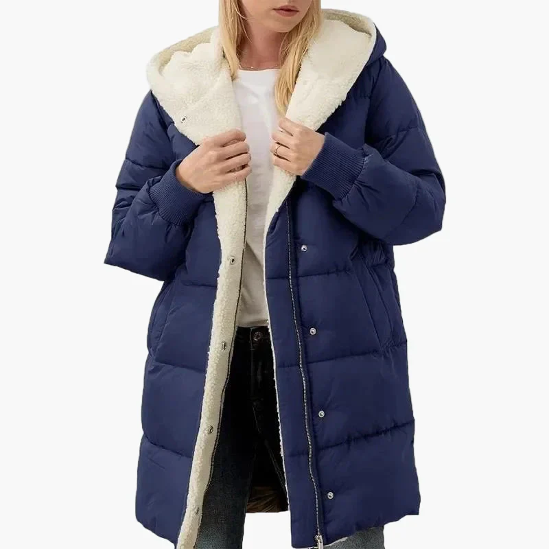 Damen Winter Steppmantel mit Kapuze – Langer warmer Freizeitmantel - Image 6