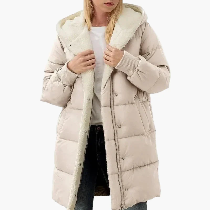 Damen Winter Steppmantel mit Kapuze – Langer warmer Freizeitmantel - Image 8