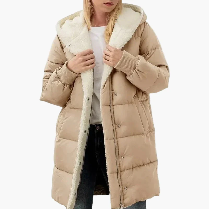 Damen Winter Steppmantel mit Kapuze – Langer warmer Freizeitmantel - Image 9