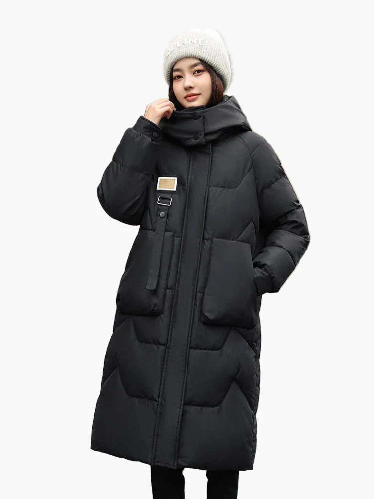 Damen Winter Steppmantel mit Kapuze – Langer, warmer Outdoor Parka für Alltag & Freizeit