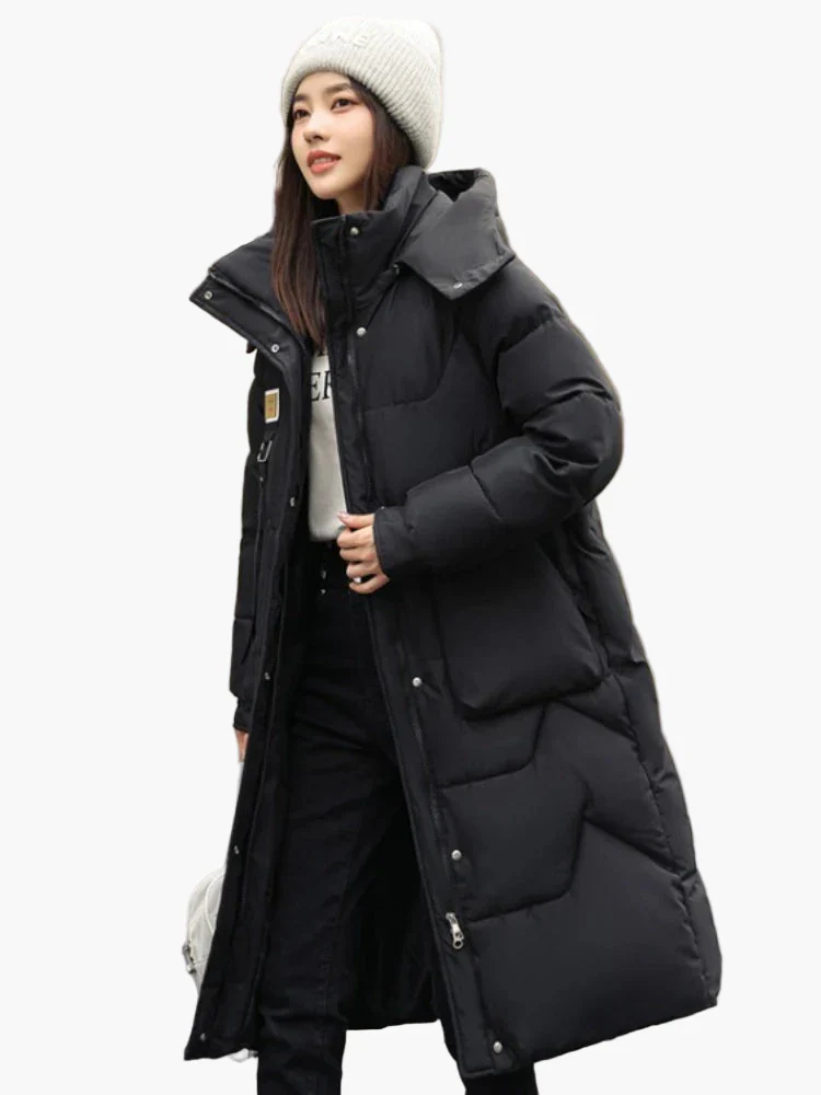 Damen Winter Steppmantel mit Kapuze – Langer, warmer Outdoor Parka für Alltag & Freizeit - Image 2