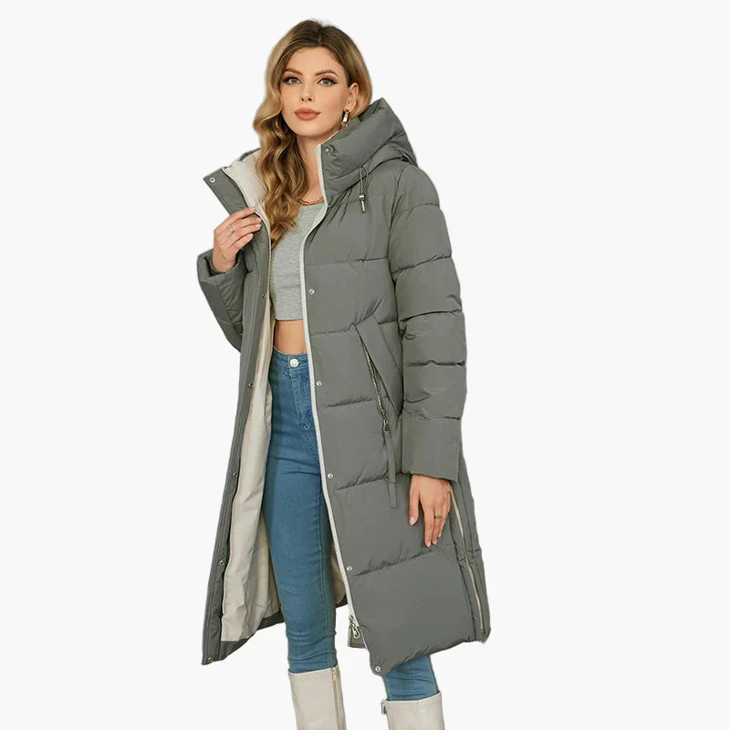 Damen Winter Steppmantel mit Kapuze – Langer, warmer Outdoor Parka für kalte Tage