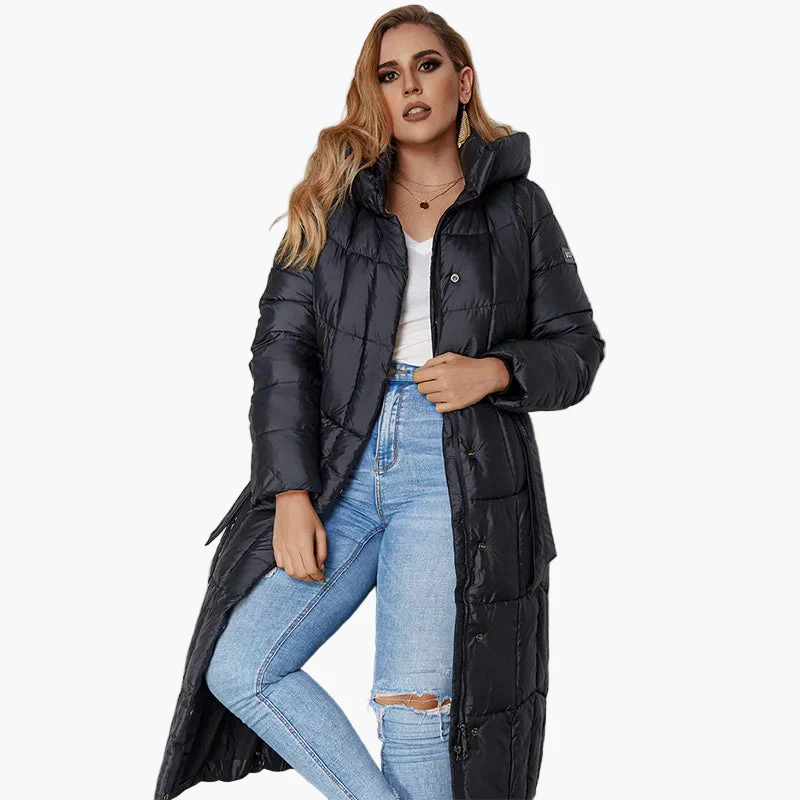 Damen Winter Steppmantel mit Kapuze, modischer langer Mantel für kalte Tage, Plus Size - Image 4