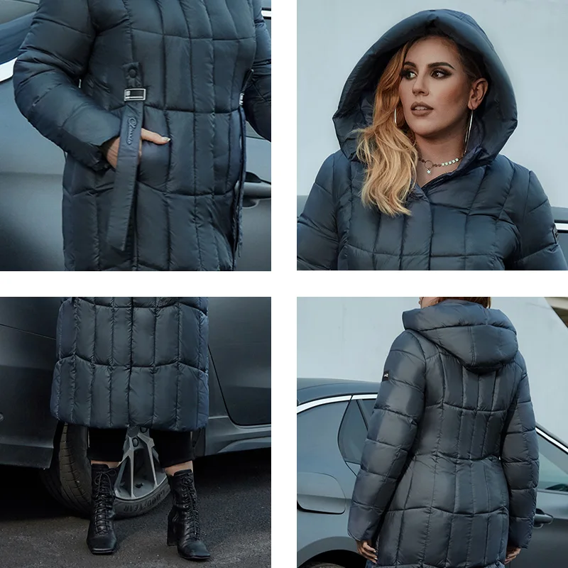 Damen Winter Steppmantel mit Kapuze, modischer langer Mantel für kalte Tage, Plus Size - Image 8