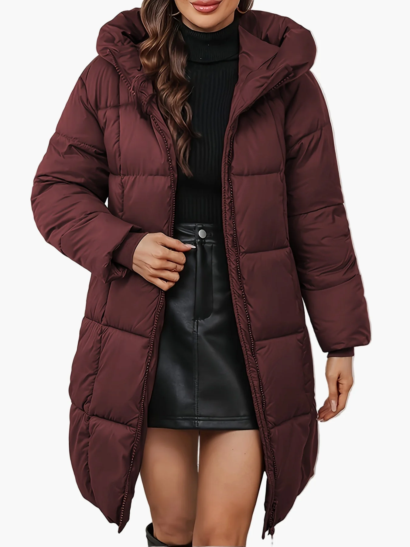 Damen Winter Steppmantel mit Kapuze, modischer langer Parka für Alltag und Outdoor - Image 2