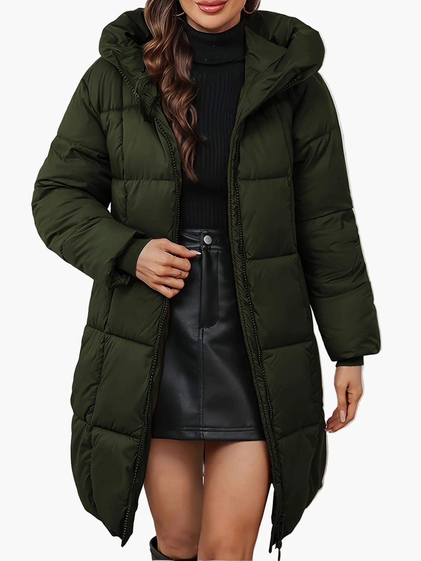 Damen Winter Steppmantel mit Kapuze, modischer langer Parka für Alltag und Outdoor - Image 4