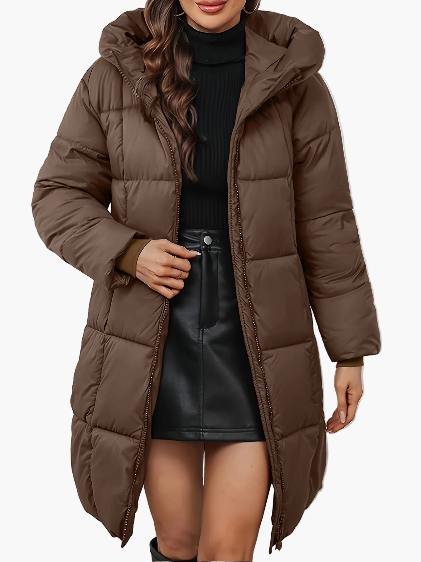 Damen Winter Steppmantel mit Kapuze, modischer langer Parka für Alltag und Outdoor - Image 5