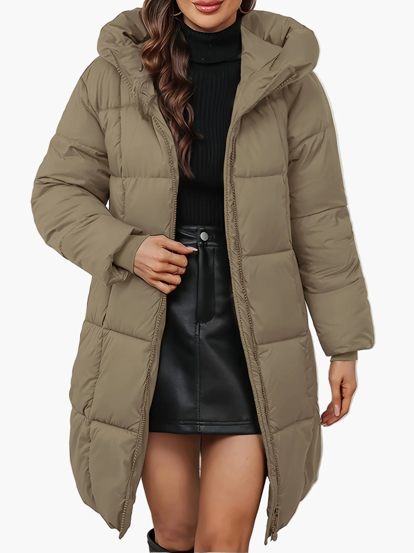 Damen Winter Steppmantel mit Kapuze, modischer langer Parka für Alltag und Outdoor - Image 6