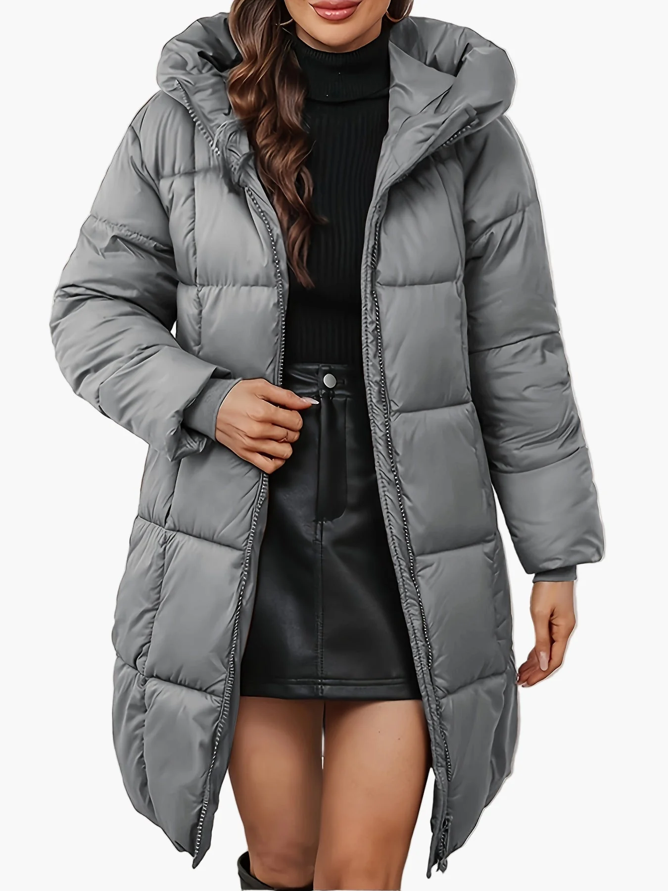 Damen Winter Steppmantel mit Kapuze, modischer langer Parka für Alltag und Outdoor - Image 7