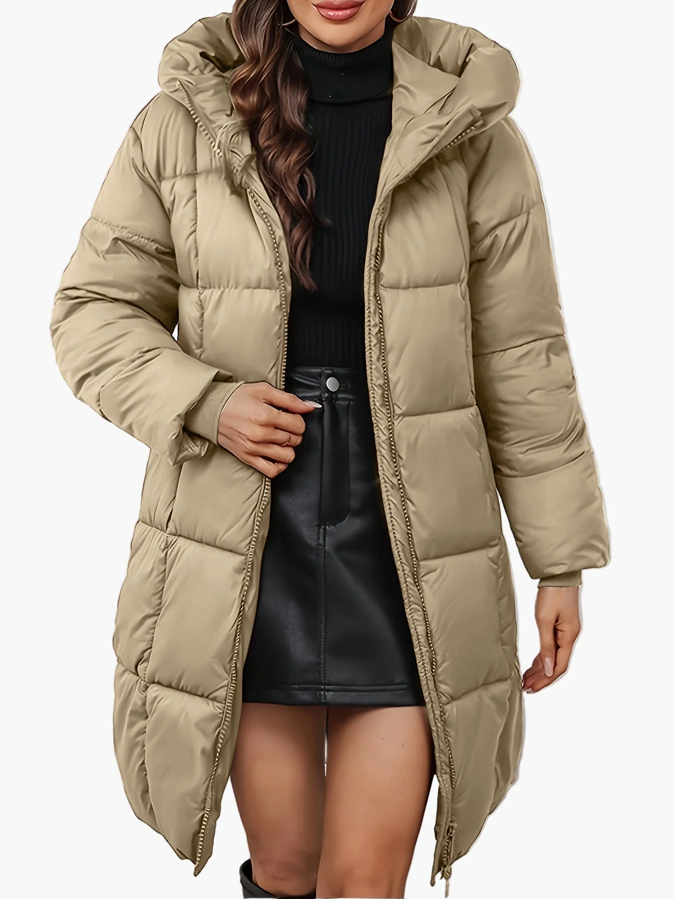 Damen Winter Steppmantel mit Kapuze, modischer langer Parka für Alltag und Outdoor - Image 8