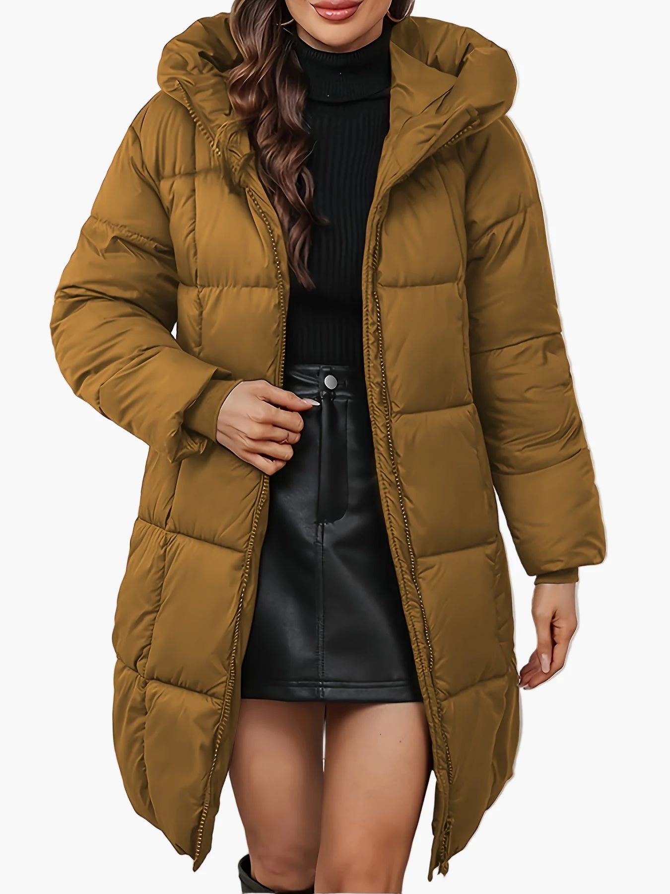 Damen Winter Steppmantel mit Kapuze, modischer langer Parka für Alltag und Outdoor - Image 9