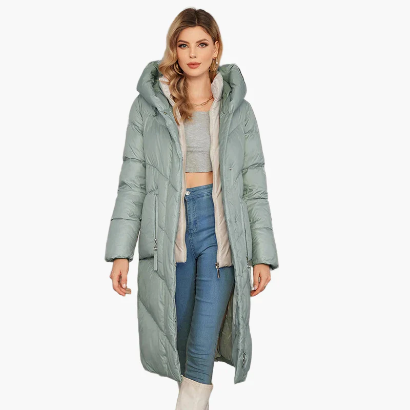 Damen Winter Steppmantel mit Kapuze – Modischer langer Parka für kalte Tage