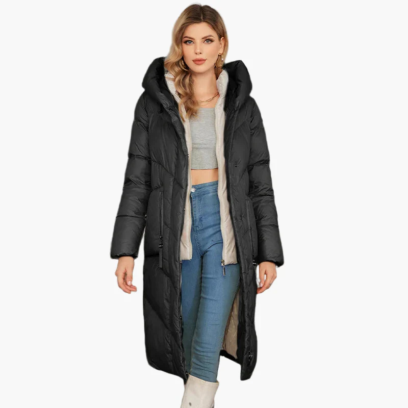 Damen Winter Steppmantel mit Kapuze – Modischer langer Parka für kalte Tage - Image 3