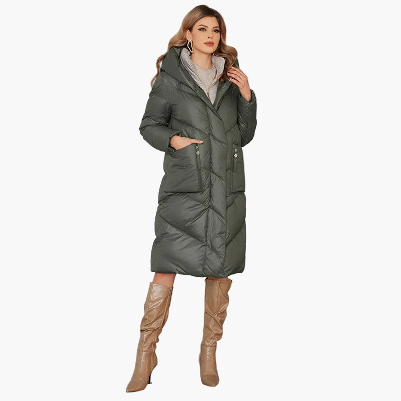 Damen Winter Steppmantel mit Kapuze – Modischer langer Parka für kalte Tage - Image 4