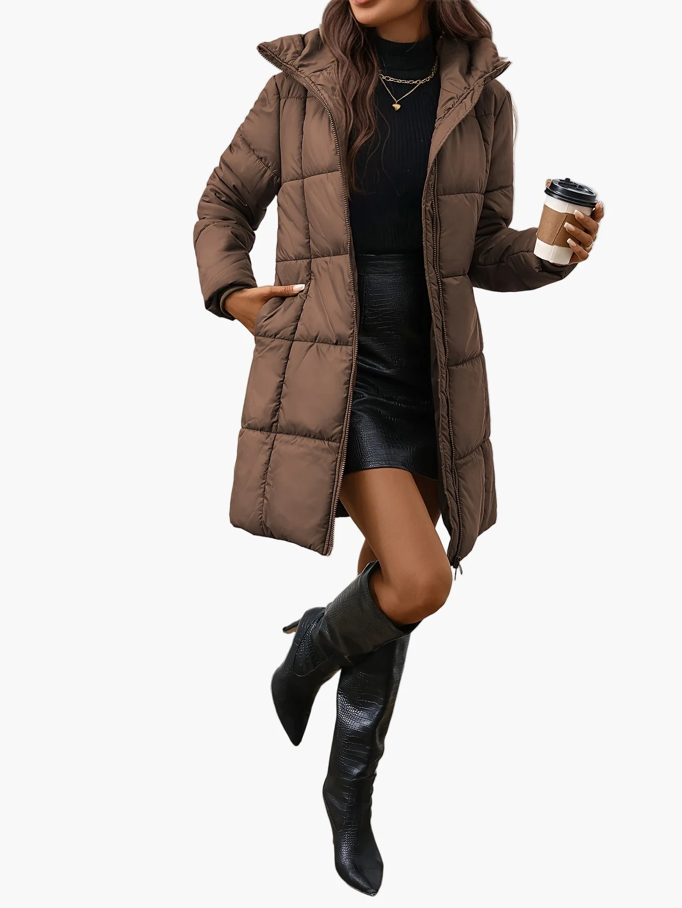 Damen Winter Steppmantel mit Kapuze und modischem Schnitt – Perfekt für Alltag und Freizeit - Image 4