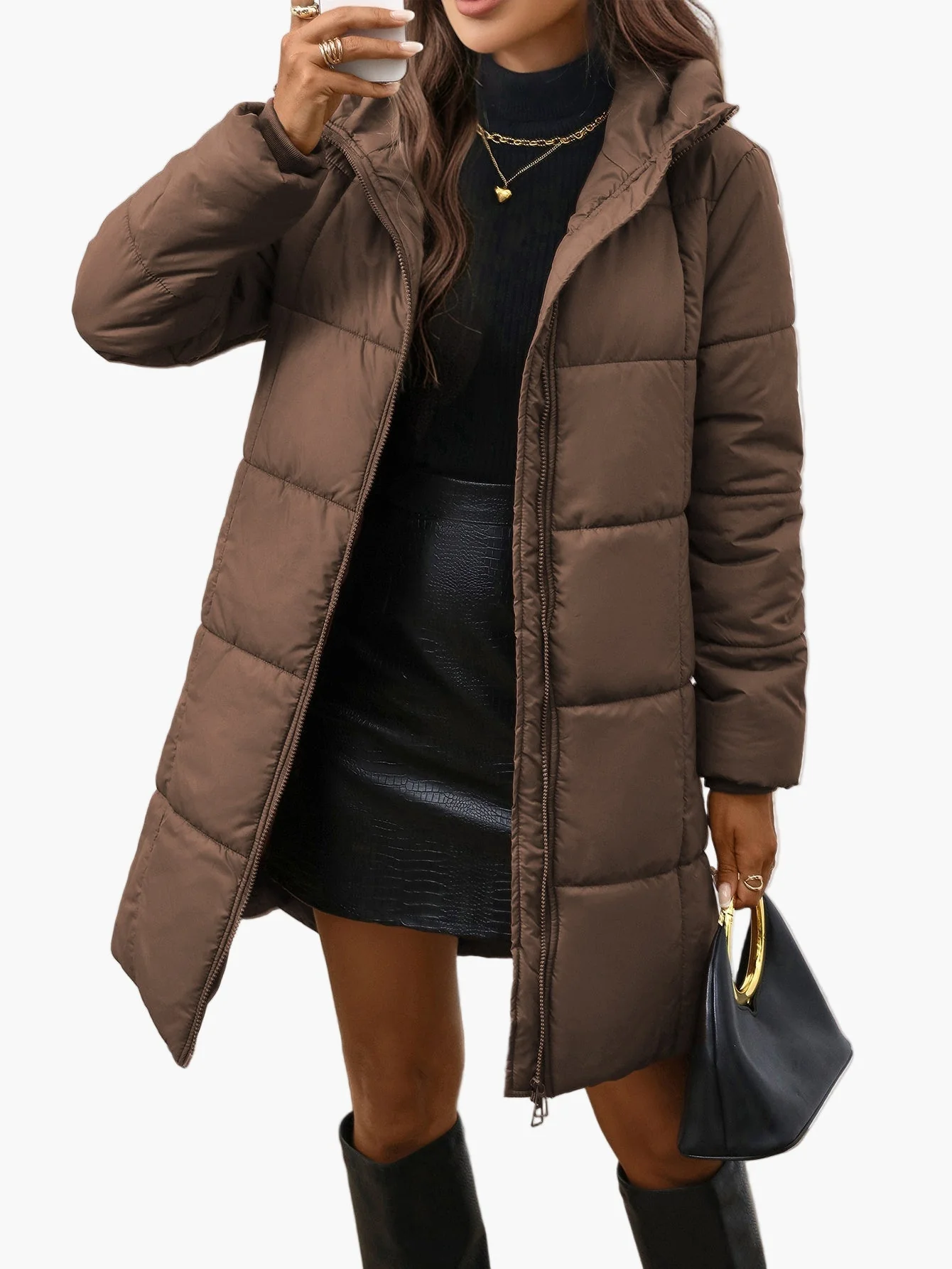 Damen Winter Steppmantel mit Kapuze und modischem Schnitt – Perfekt für Alltag und Freizeit - Image 5