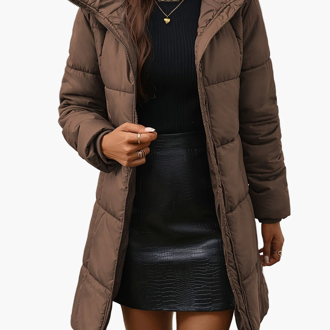 Damen Winter Steppmantel mit Kapuze und modischem Schnitt – Perfekt für Alltag und Freizeit - Image 7