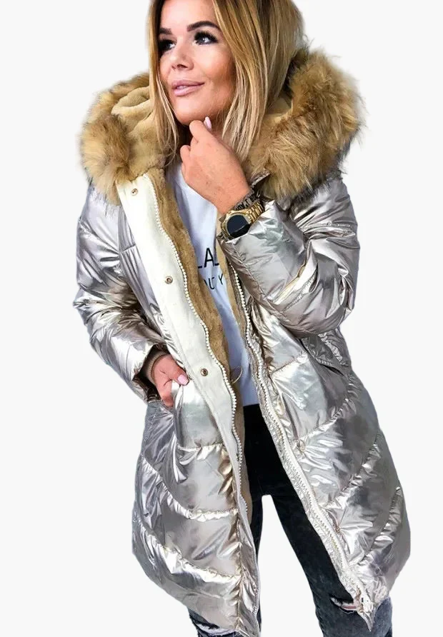 Damen Winter Steppmantel mit Kapuze und Pelzkragen – Modischer Europäisch-Amerikanischer Stil, Warm, Elegant, Alltag und Outdoor - Image 4