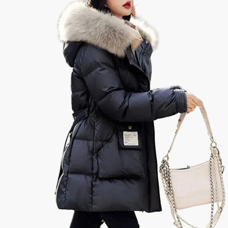 Damen Winter Steppmantel mit Kapuze und Fellkragen – Eleganter City-Look für kalte Tage