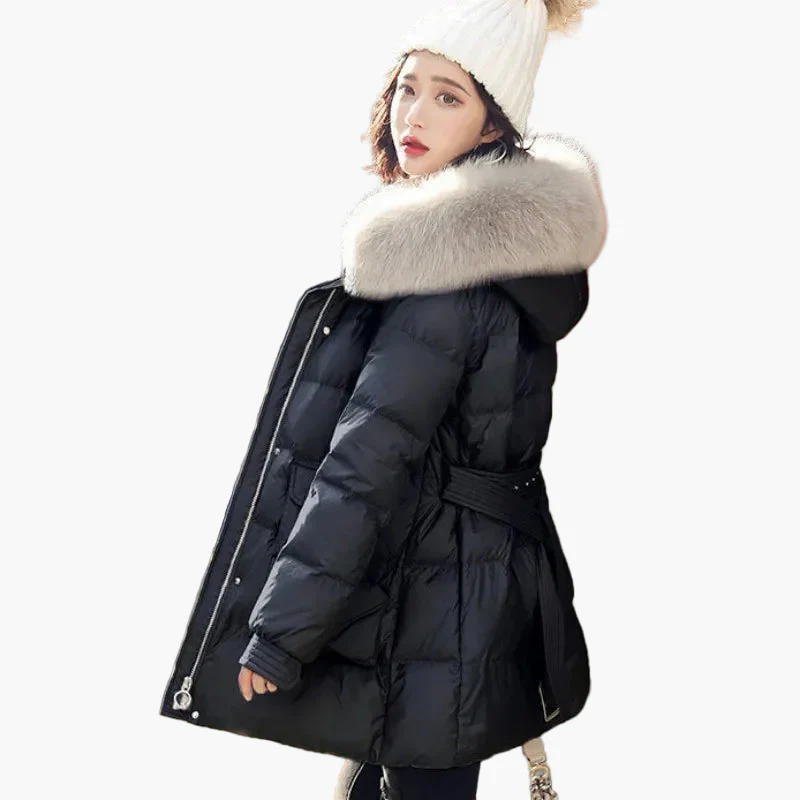 Damen Winter Steppmantel mit Kapuze und Fellkragen – Eleganter City-Look für kalte Tage - Image 3